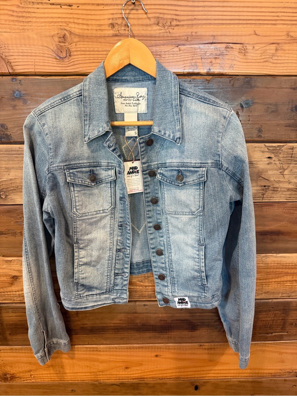 American Rag MadAndie One-of-a-Kind Custom Cross Light Blue Denim Jacket - S - Picture 3 of 6
